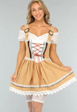 Beige Suèdelook Kostuum met Dirndl Jurk