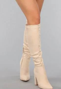 Beige Suèdelook Laarzen met Hak