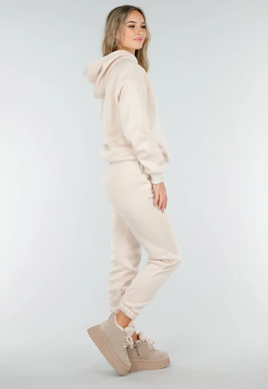 Beige Suède Sneakers met Warme Voering en Plateauzool