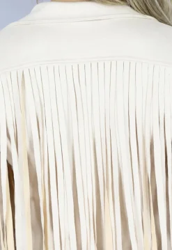Beige Suèdelook Jas met Fringe Details