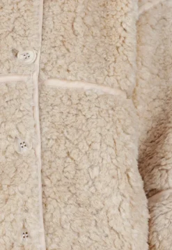 Beige Teddy Jas met Opstaande Kraag en Knoopsluiting