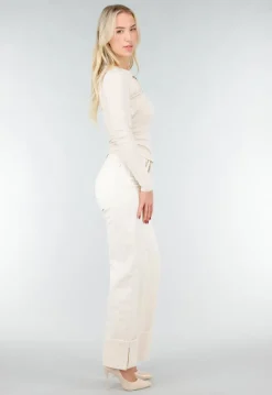 Beige Top met Cut Out Detail en Stretch