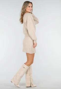Beige Twee-Delige Set met Gebreid Vest en Rok