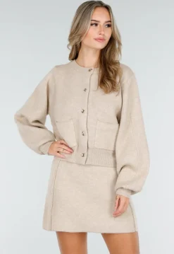Beige Twee-Delige Set met Gebreid Vest en Rok