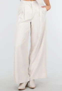 Beige Two Piece Set met Mouwloos Gilet en Plooibroek met Hoge Taille