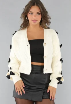 Beige Vest met Zwarte Strikjes