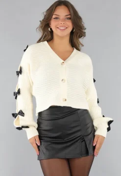 Beige Vest met Zwarte Strikjes