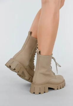Beige Veterlaarzen met Grove Zool en Rits