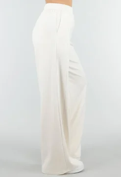 Beige Wide Leg Joggingbroek met Elastische Taille en Stretch