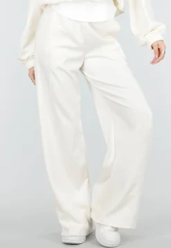 Beige Wide Leg Joggingbroek met Elastische Taille en Stretch