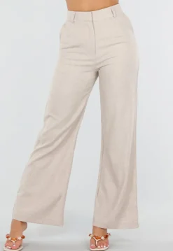 Beige Wide Leg Pantalon met Hoge Taille