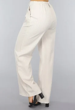 Beige Wide Leg Pantalon met Streepjes Patroon