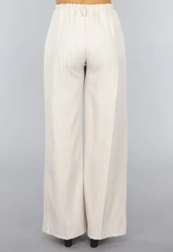 Beige Wide Leg Pantalon met Streepjes Patroon