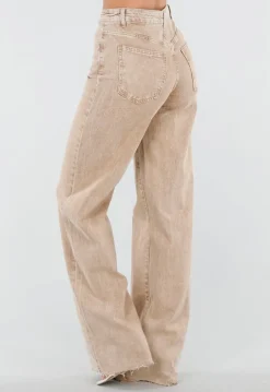 Beige Wide Leg Tall Denim Jeans met Wassing