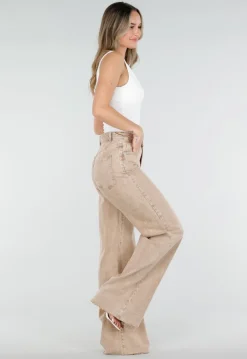 Beige Wide Leg Tall Denim Jeans met Wassing