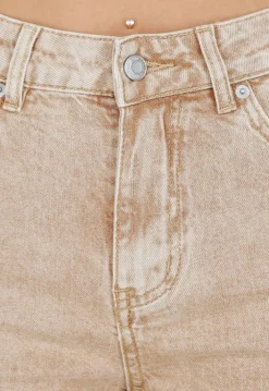 Beige Wide Leg Tall Denim Jeans met Wassing
