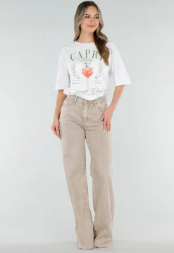 Beige Wide Leg Tall Jeans met High Waist