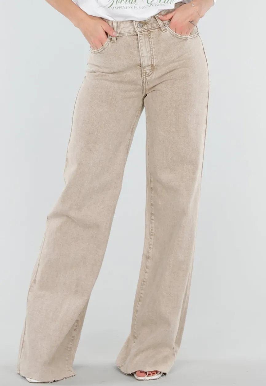 Beige Wide Leg Tall Jeans met High Waist