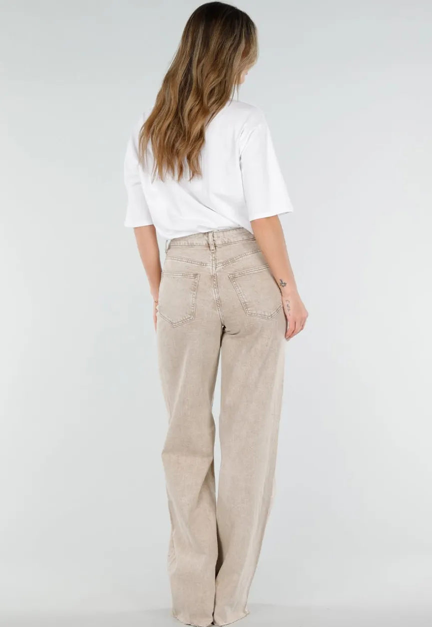 Beige Wide Leg Tall Jeans met High Waist