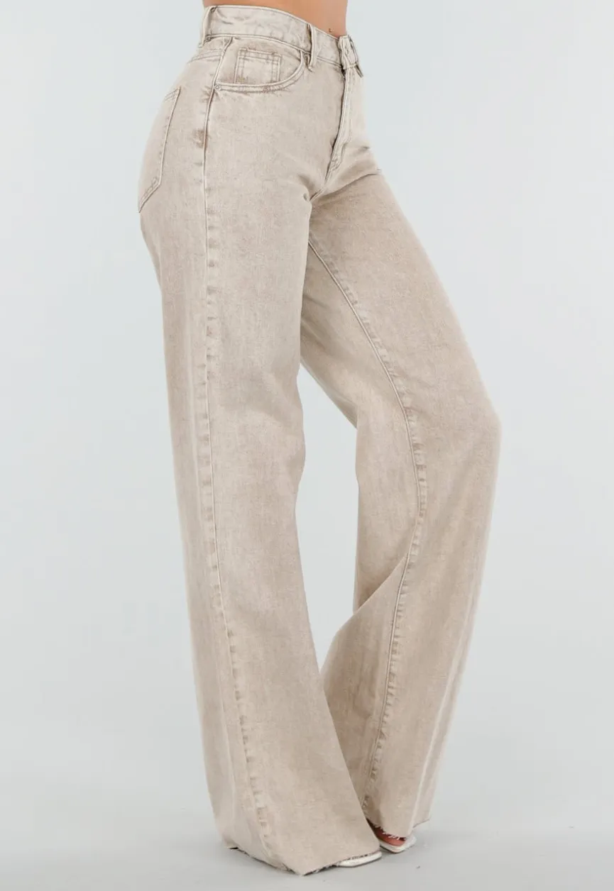 Beige Wide Leg Tall Jeans met High Waist