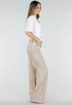 Beige Wide Leg Tall Jeans met High Waist