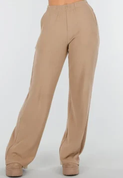 Beige Zachte Stretch Broek met Rechte Pijpen