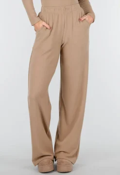 Beige Zachte Stretch Broek met Rechte Pijpen