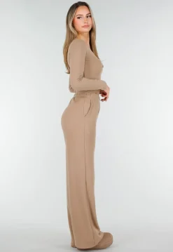 Beige Zachte Stretch Broek met Rechte Pijpen