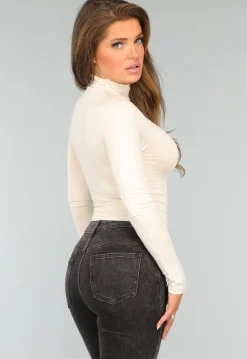 Beige Zachte Turtleneck Top met Lange Mouwen