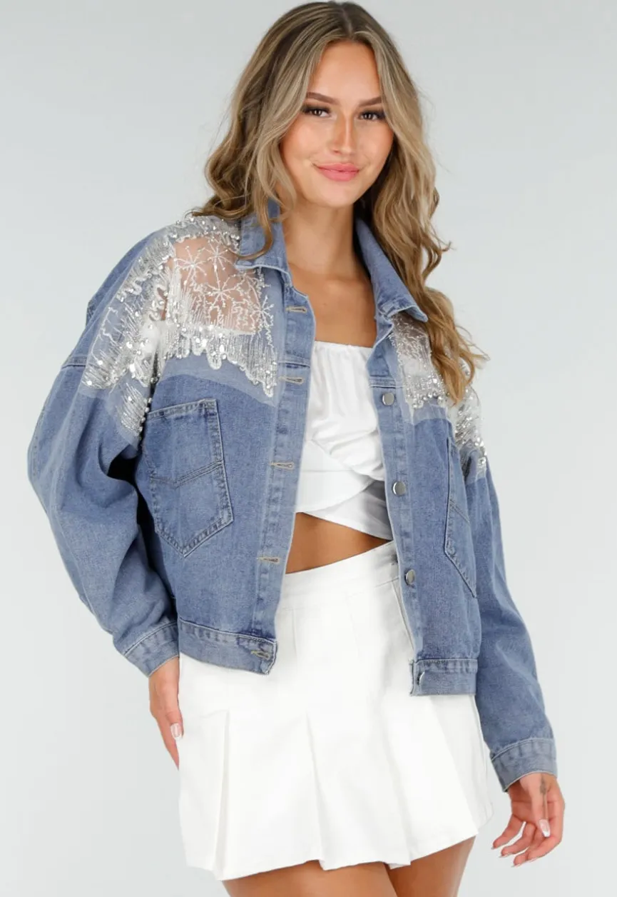 Blauw Denim Jasje met Glitter Details