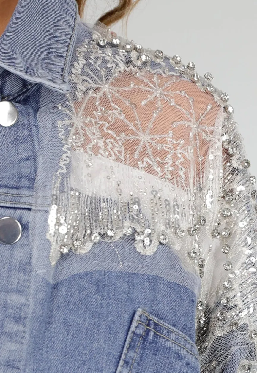 Blauw Denim Jasje met Glitter Details