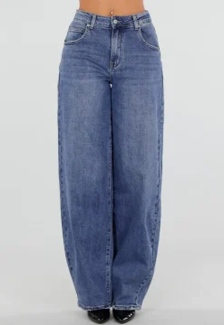 Blauwe Barrel Jeans met Hoge Taille en Lichte Stretch