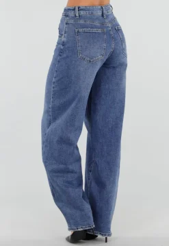 Blauwe Barrel Jeans met Hoge Taille en Lichte Stretch