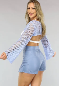 Blauwe Bolero met Wijduitlopende Mouwen