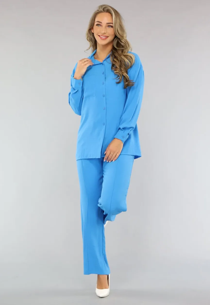 Blauwe Co Ord Set met Blouse
