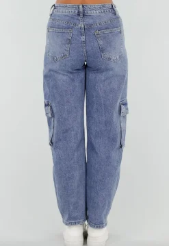 Blauwe Denim Barrel Cargo Jeans met Zijzakken