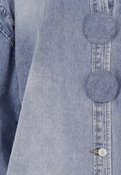 Blauwe Denim Blouse met Oversized Knopen en Lange Mouwen