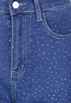 Blauwe Denim Cargo Jeans met Strass Steentjes en Wide Leg Pasvorm