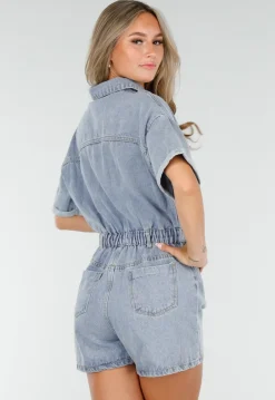 Blauwe Denim Playsuit met Stretch Taille