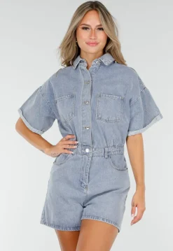 Blauwe Denim Playsuit met Stretch Taille