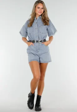 Blauwe Denim Playsuit met Stretch Taille