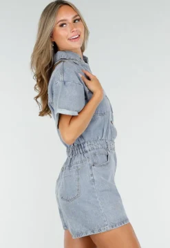 Blauwe Denim Playsuit met Stretch Taille