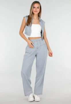 Blauwe Denim Set met Cropped Gilet en Broek