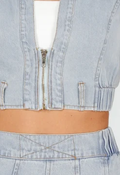 Blauwe Denim Set met Cropped Gilet en Broek