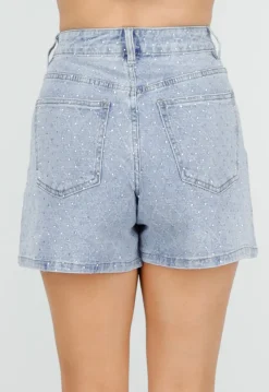 Blauwe Denim Skort met Strass Details en Rechte Pasvorm