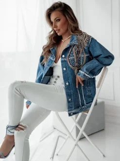 Blauwe Denim Spijkerjas met Western Print