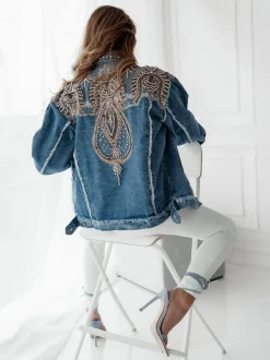 Blauwe Denim Spijkerjas met Western Print