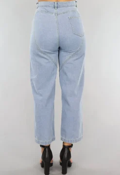 Blauwe Denim Straight Leg Jeans met Strass Steentjes