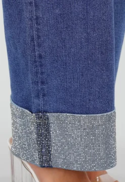 Blauwe Denim Straight Leg Jeans met Glitter Omslag
