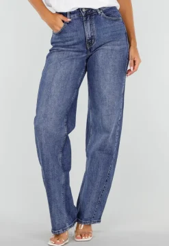 Blauwe Denim Straight Leg Jeans met Hoge Taille en Rechte Pijpen